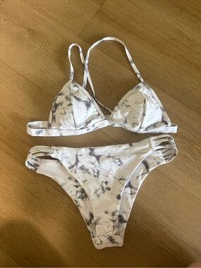 White Marble Print Strappy Bikini Set